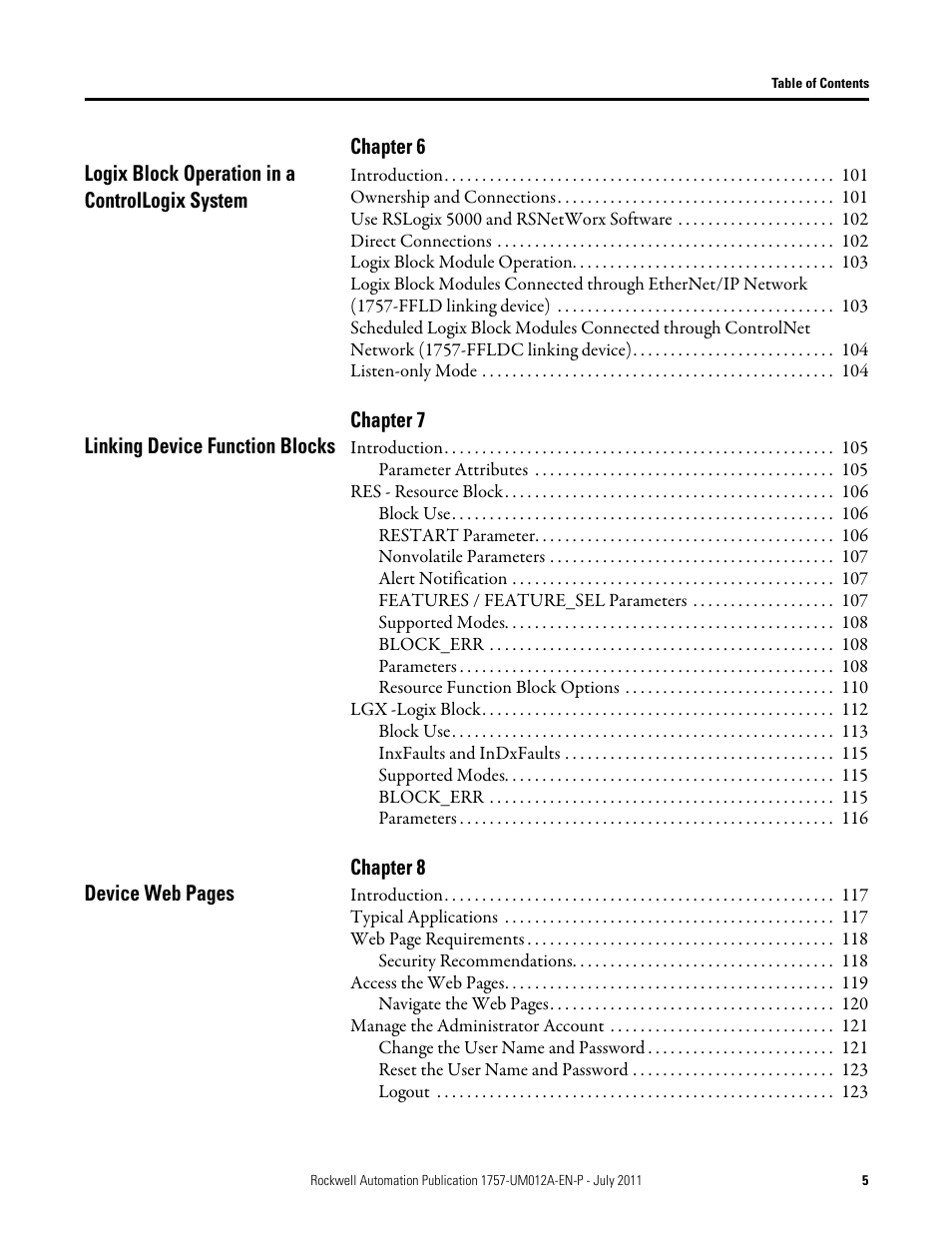 Rockwell Automation 1757-FFLDC4 FOUNDATION Fieldbus System User Manual User Manual | Page 5 / 184