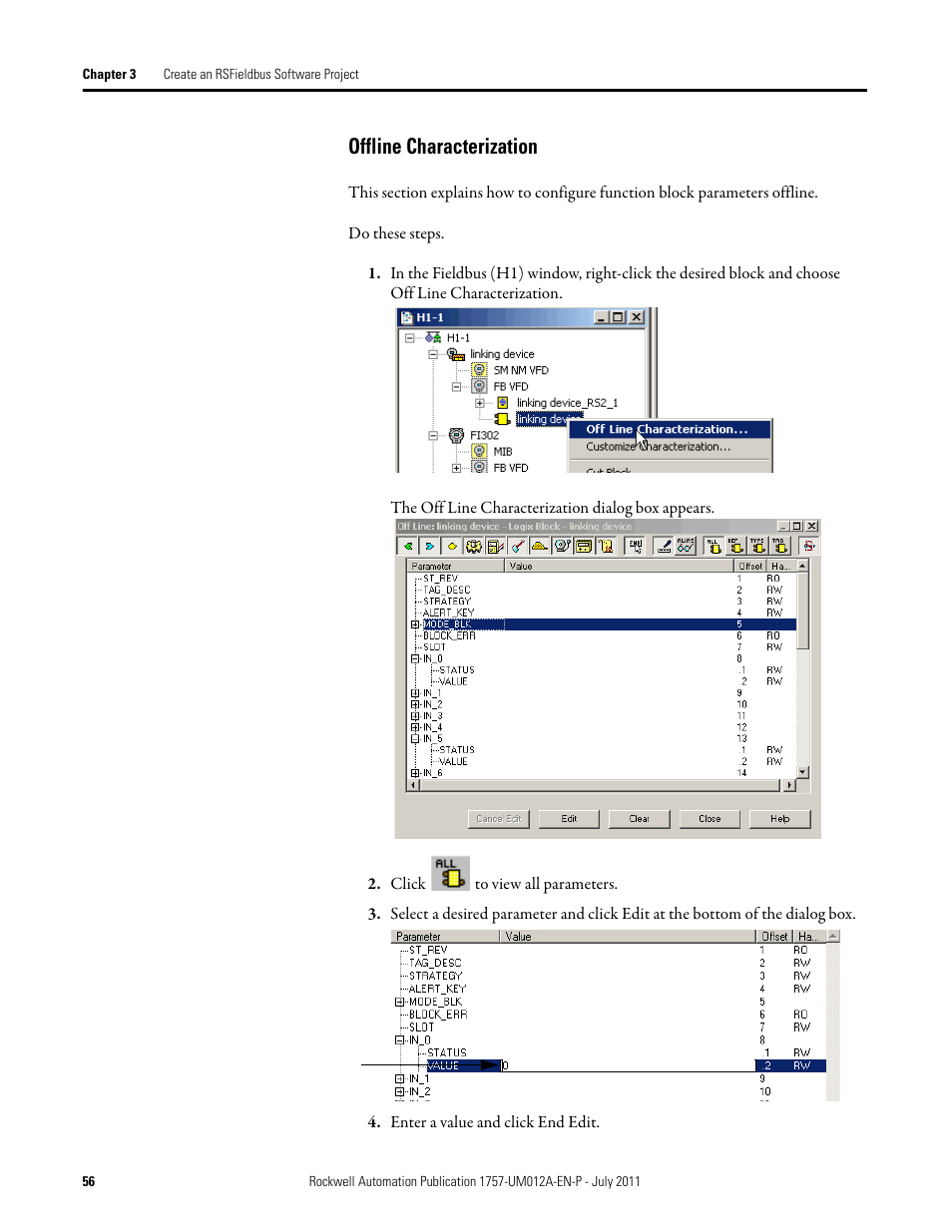 Offline characterization | Rockwell Automation 1757-FFLDC4 FOUNDATION Fieldbus System User Manual User Manual | Page 56 / 184