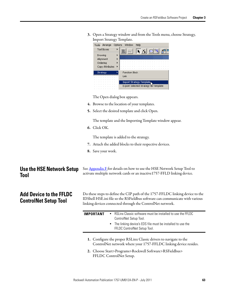 Use the hse network setup tool, Add device to the ffldc controlnet setup tool | Rockwell Automation 1757-FFLDC4 FOUNDATION Fieldbus System User Manual User Manual | Page 63 / 184
