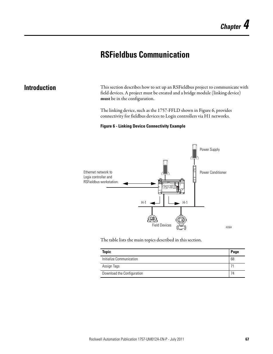 4 - rsfieldbus communication, Introduction, Chapter 4 | Rsfieldbus communication, Chapter | Rockwell Automation 1757-FFLDC4 FOUNDATION Fieldbus System User Manual User Manual | Page 67 / 184