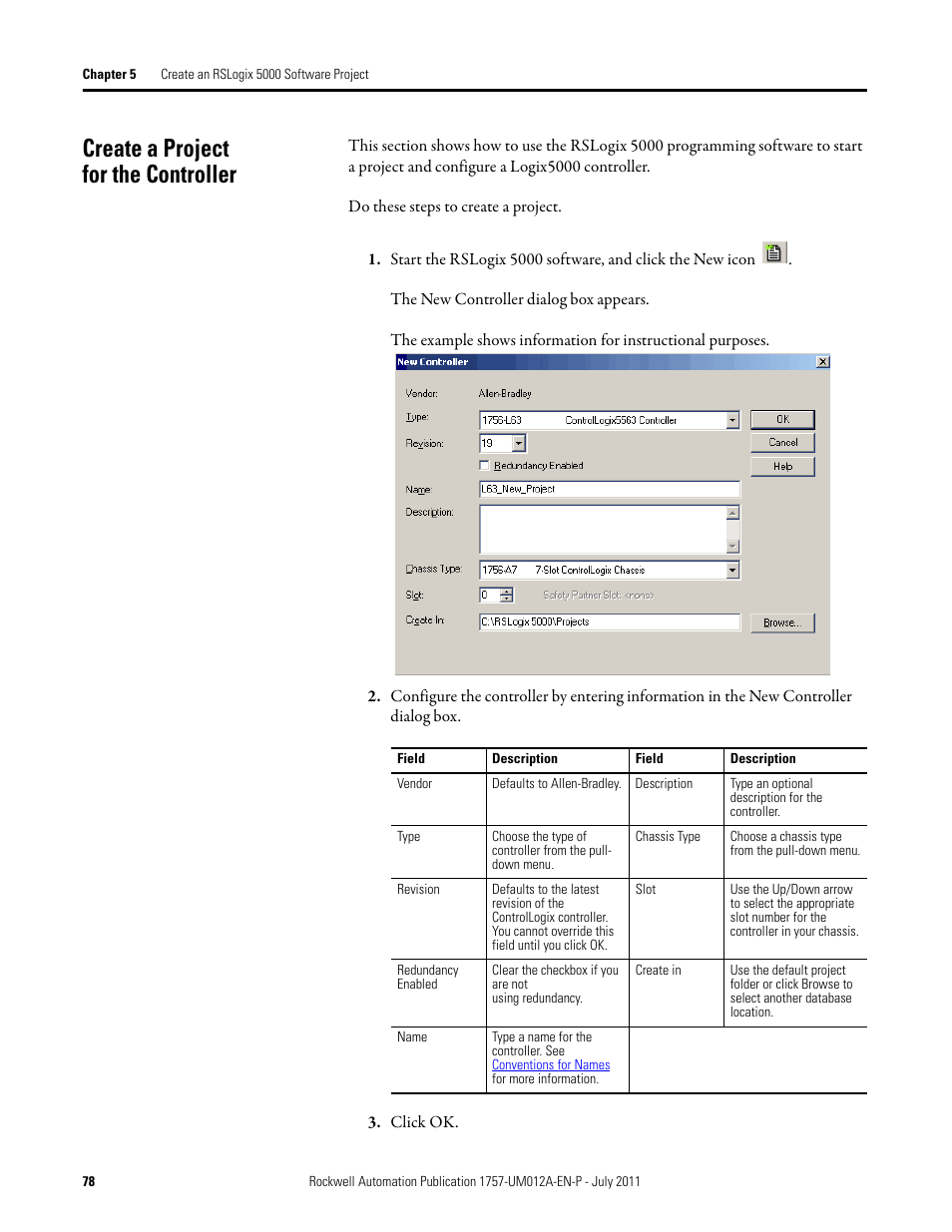 Create a project for the controller | Rockwell Automation 1757-FFLDC4 FOUNDATION Fieldbus System User Manual User Manual | Page 78 / 184