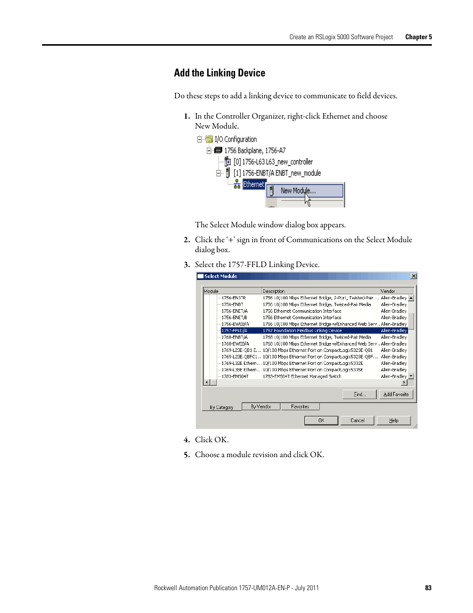 Add the linking device | Rockwell Automation 1757-FFLDC4 FOUNDATION Fieldbus System User Manual User Manual | Page 83 / 184