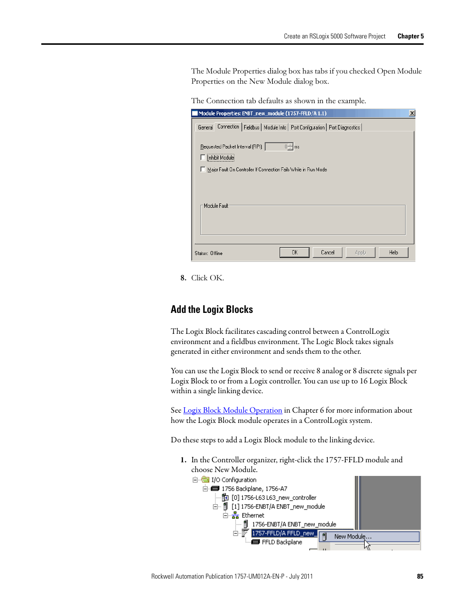 Add the logix blocks | Rockwell Automation 1757-FFLDC4 FOUNDATION Fieldbus System User Manual User Manual | Page 85 / 184