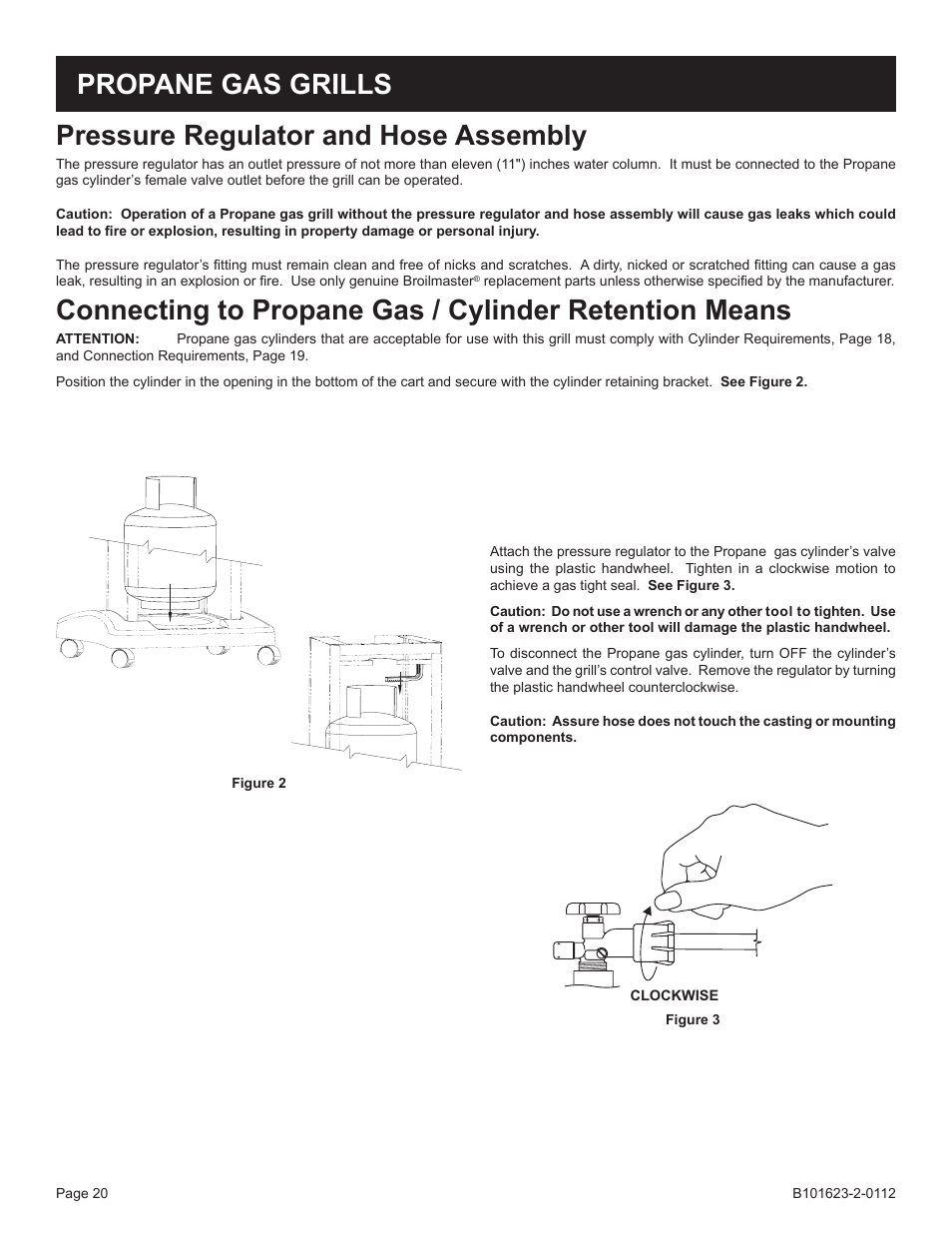 Pressure regulator and hose assembly, Propane gas grills | Broilmaster P4XF-1 User Manual | Page 20 / 56