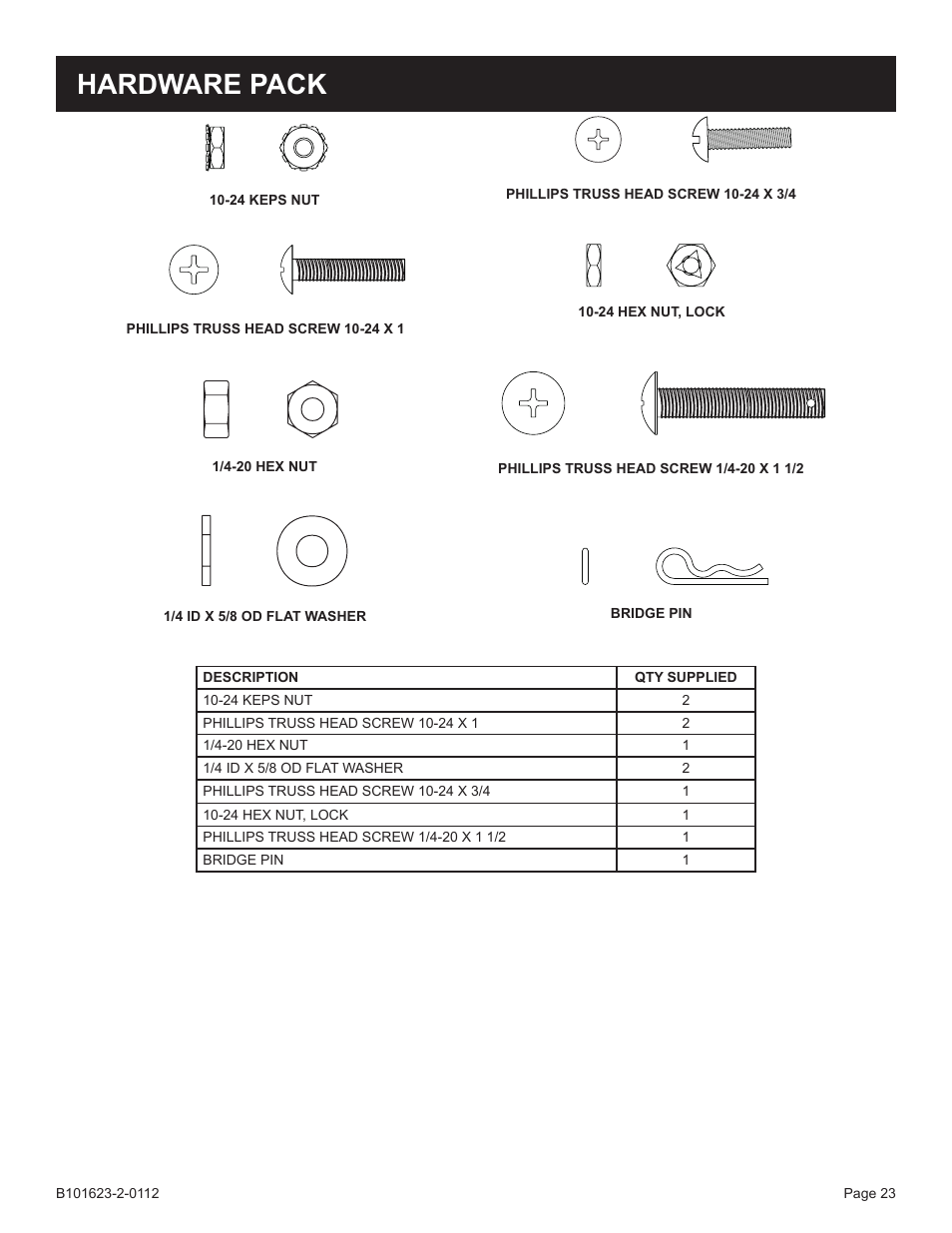 Hardware pack | Broilmaster P4XF-1 User Manual | Page 23 / 56