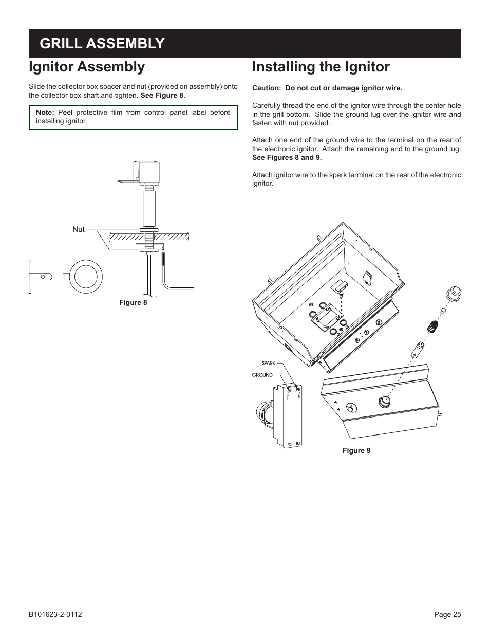 Installing the ignitor, Grill assembly, Ignitor assembly | Broilmaster P4XF-1 User Manual | Page 25 / 56