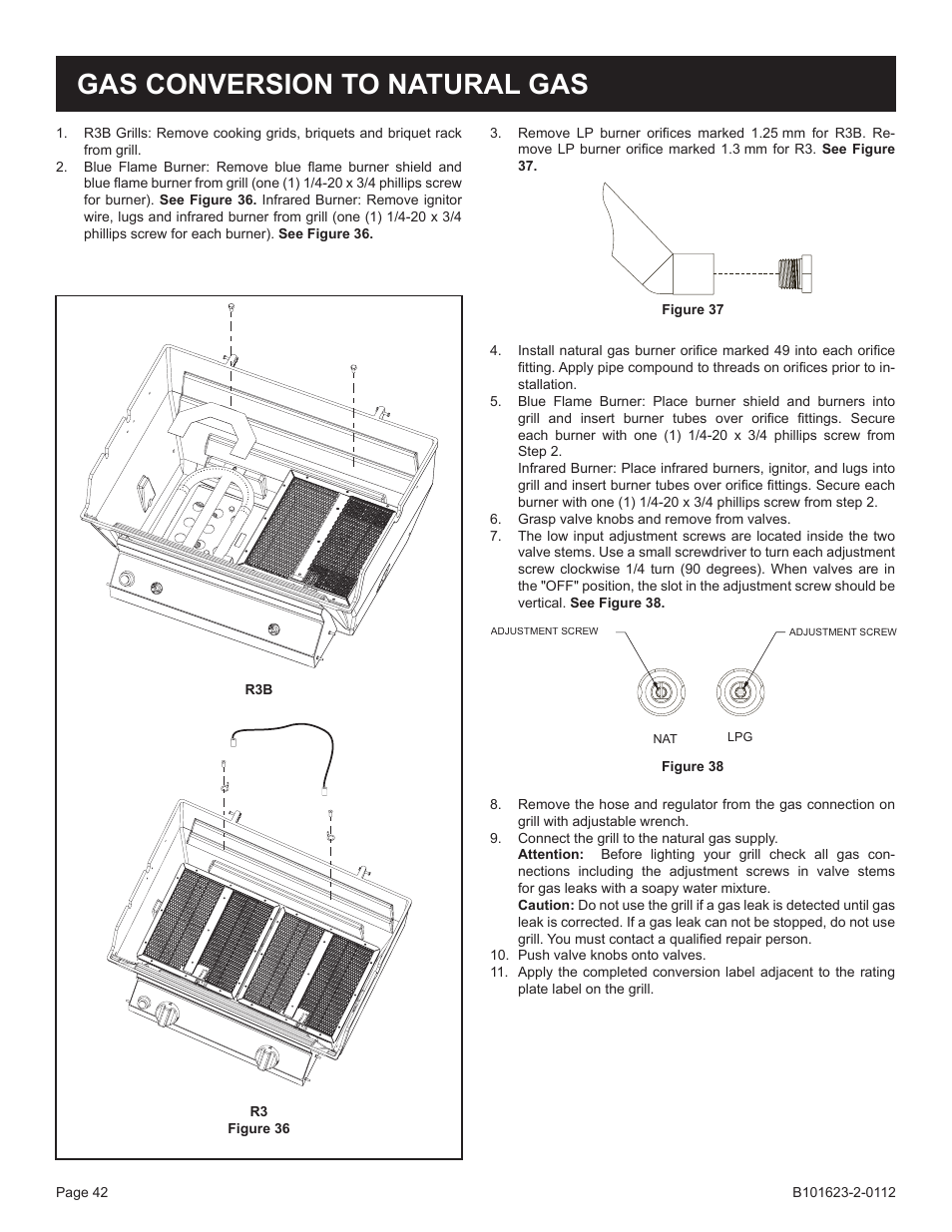 Gas conversion to natural gas | Broilmaster P4XF-1 User Manual | Page 42 / 56