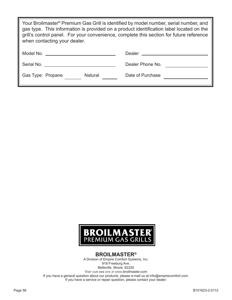 Broilmaster, Your broilmaster | Broilmaster P4XF-1 User Manual | Page 56 / 56