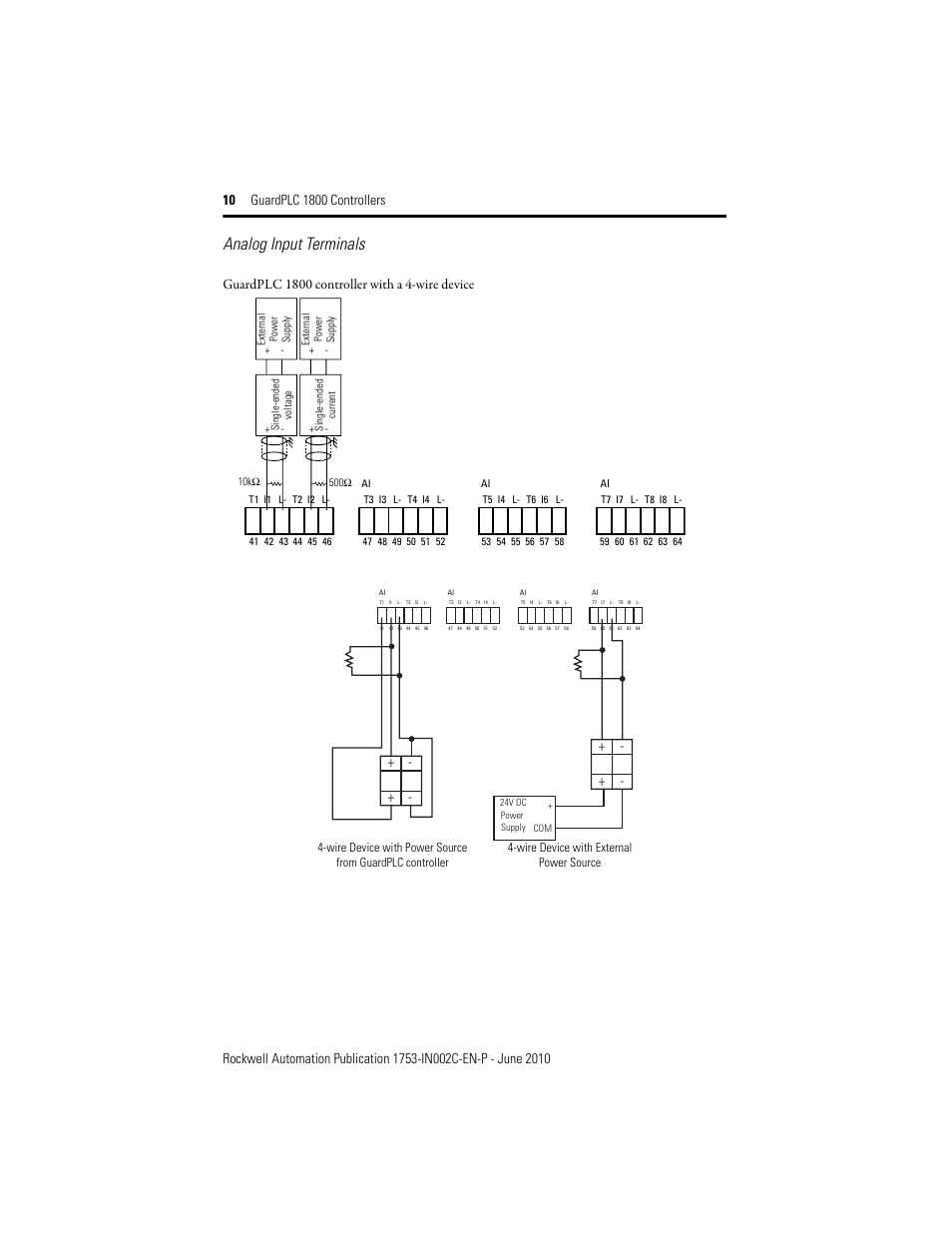 Analog input terminals | Rockwell Automation 1753-L32BBBP-8A GuardPLC 1800 Controller User Manual | Page 10 / 24