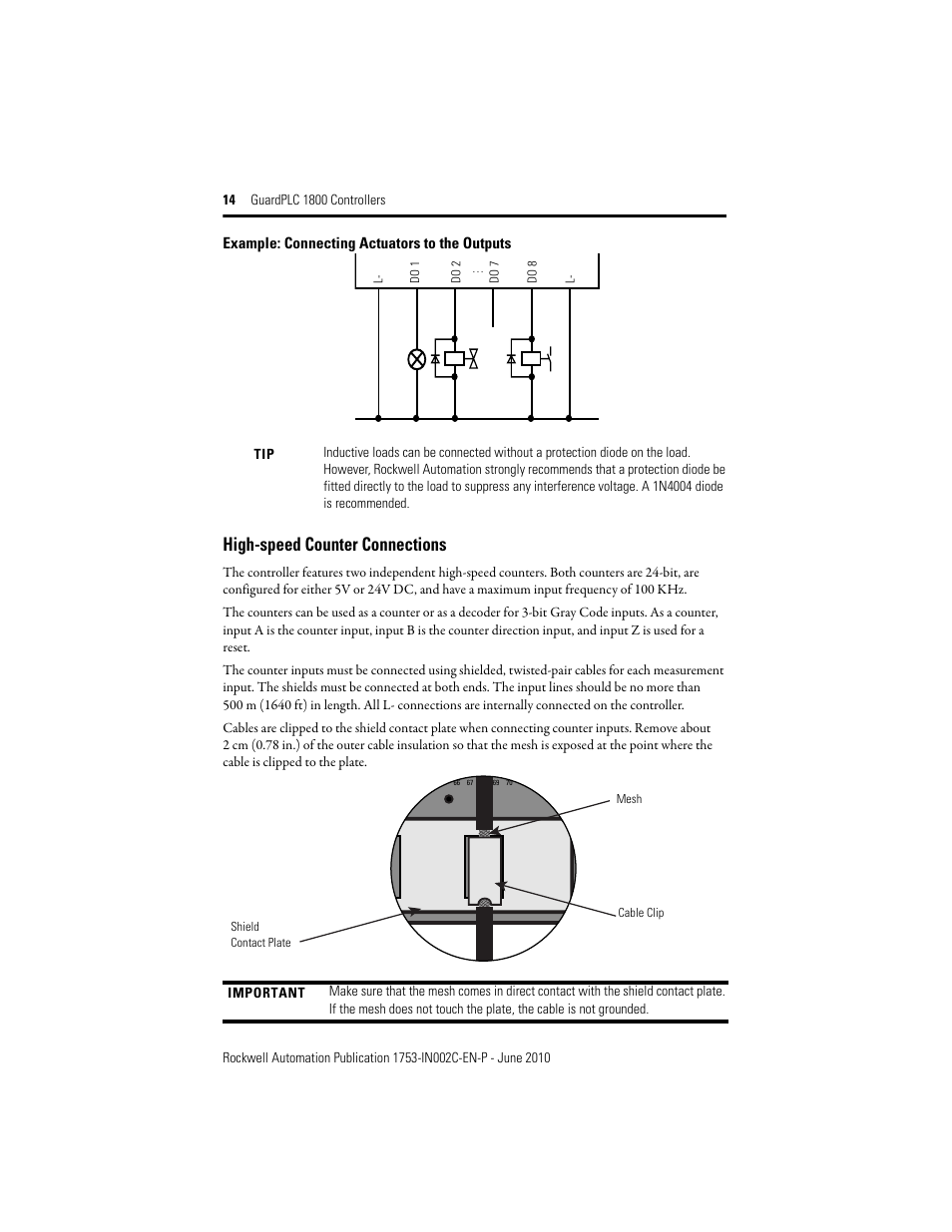 High-speed counter connections | Rockwell Automation 1753-L32BBBP-8A GuardPLC 1800 Controller User Manual | Page 14 / 24