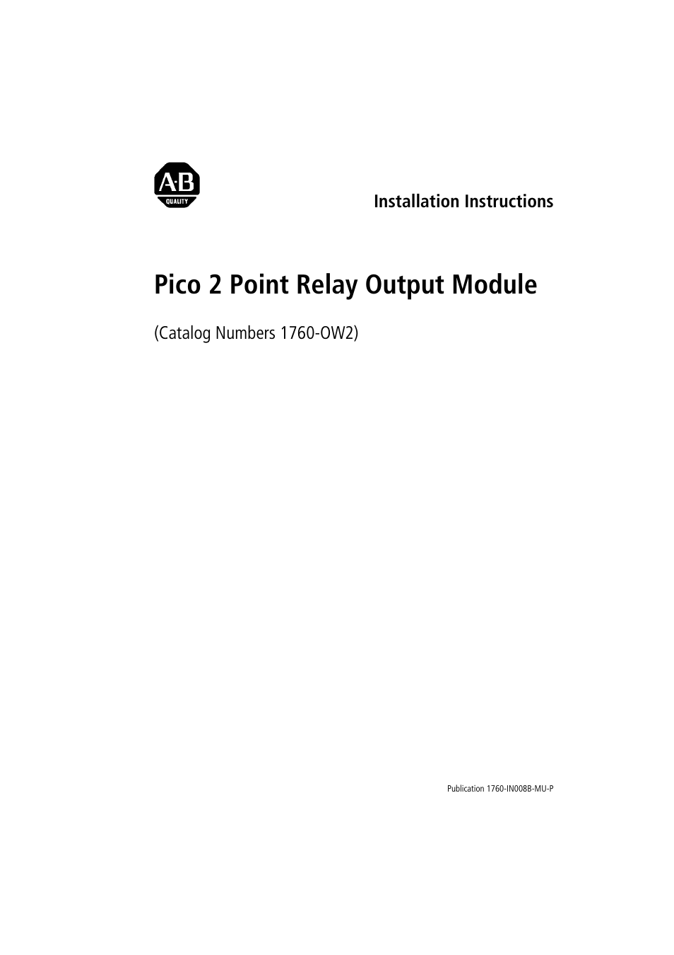 Rockwell Automation 1760-OW2 Pico Expansion Module Instruction Sheet User Manual | 4 pages