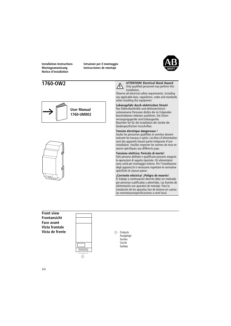 Rockwell Automation 1760-OW2 Pico Expansion Module Instruction Sheet User Manual | Page 2 / 4