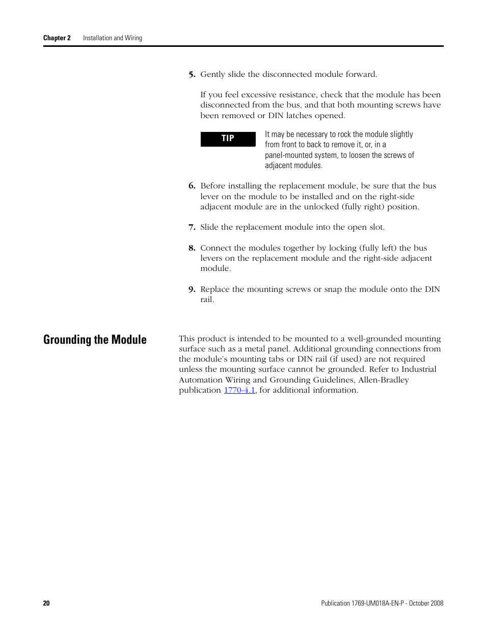 Grounding the module | Rockwell Automation 1769-IF16V Compact High Density Analog Input Modules User Manual | Page 20 / 84