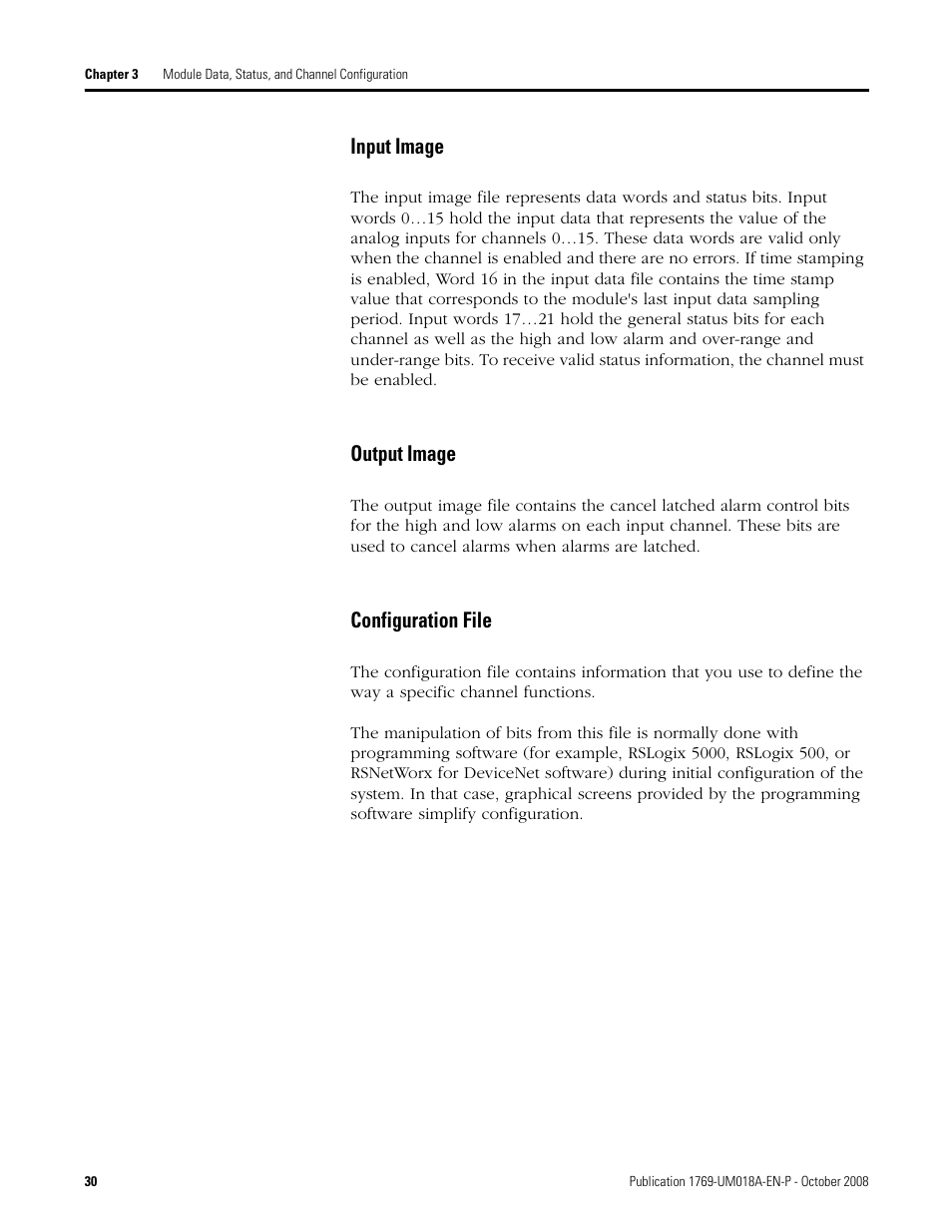 Input image output image configuration file, Input image, Output image | Configuration file | Rockwell Automation 1769-IF16V Compact High Density Analog Input Modules User Manual | Page 30 / 84