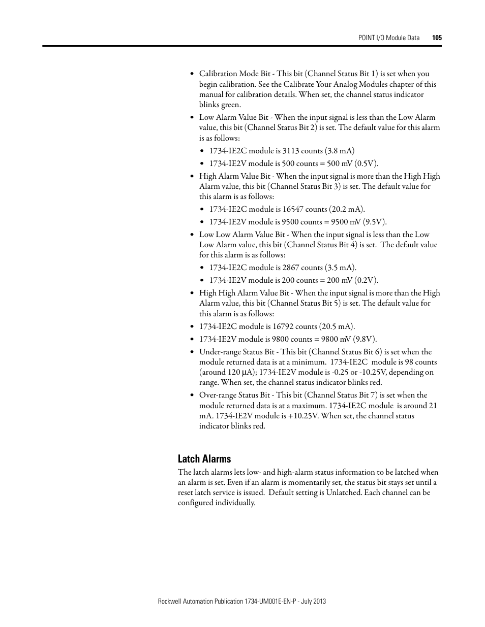 Latch alarms | Rockwell Automation 1734-XXXX POINT I/O Digital and Analog Modules and POINTBlock I/O Modules User Manual | Page 103 / 221