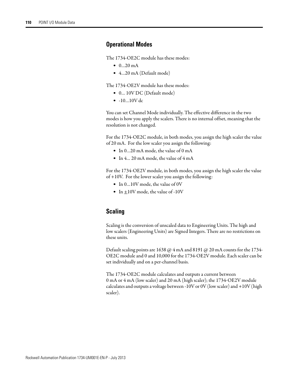 Operational modes, Scaling, Operational modes scaling | Rockwell Automation 1734-XXXX POINT I/O Digital and Analog Modules and POINTBlock I/O Modules User Manual | Page 108 / 221