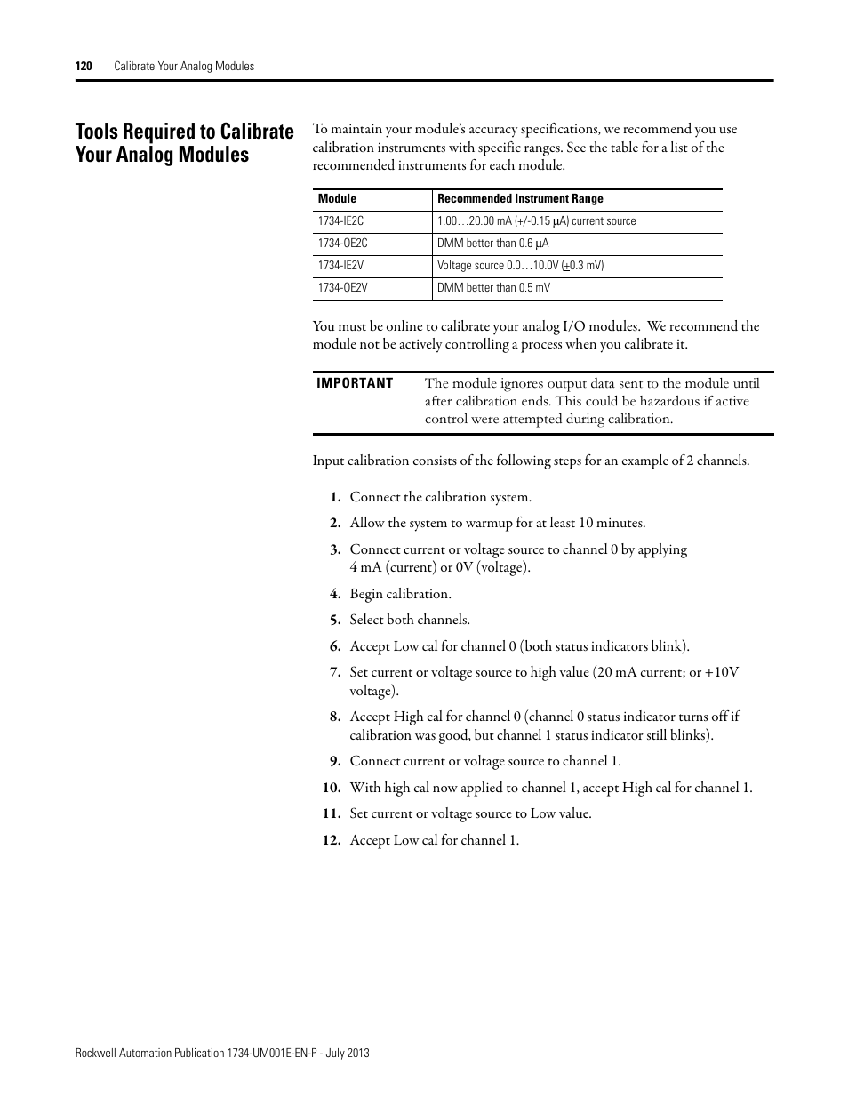 Tools required to calibrate your analog modules | Rockwell Automation 1734-XXXX POINT I/O Digital and Analog Modules and POINTBlock I/O Modules User Manual | Page 118 / 221