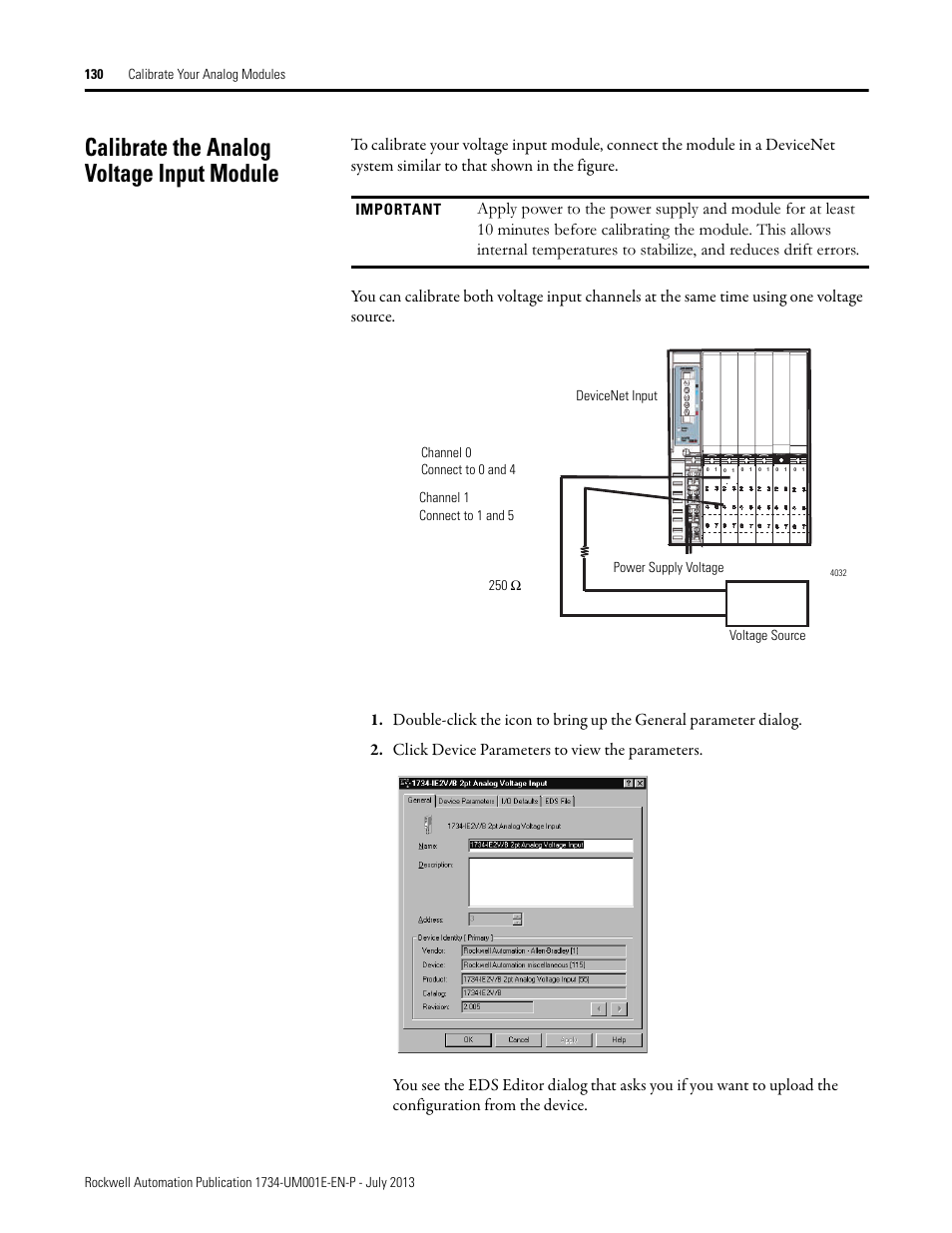 Calibrate the analog voltage input module, Important | Rockwell Automation 1734-XXXX POINT I/O Digital and Analog Modules and POINTBlock I/O Modules User Manual | Page 128 / 221