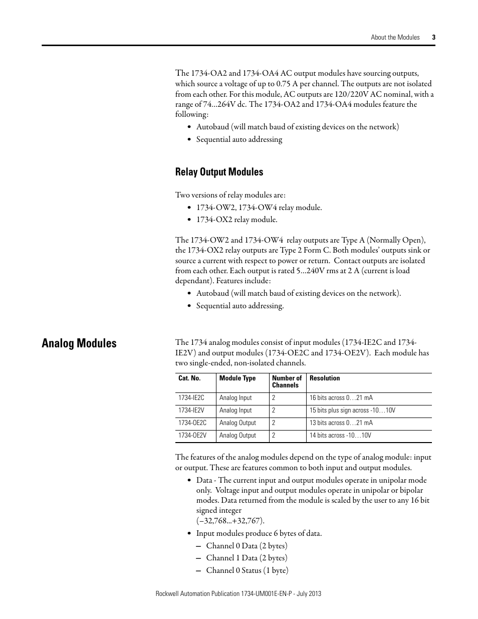 Relay output modules, Analog modules | Rockwell Automation 1734-XXXX POINT I/O Digital and Analog Modules and POINTBlock I/O Modules User Manual | Page 19 / 221