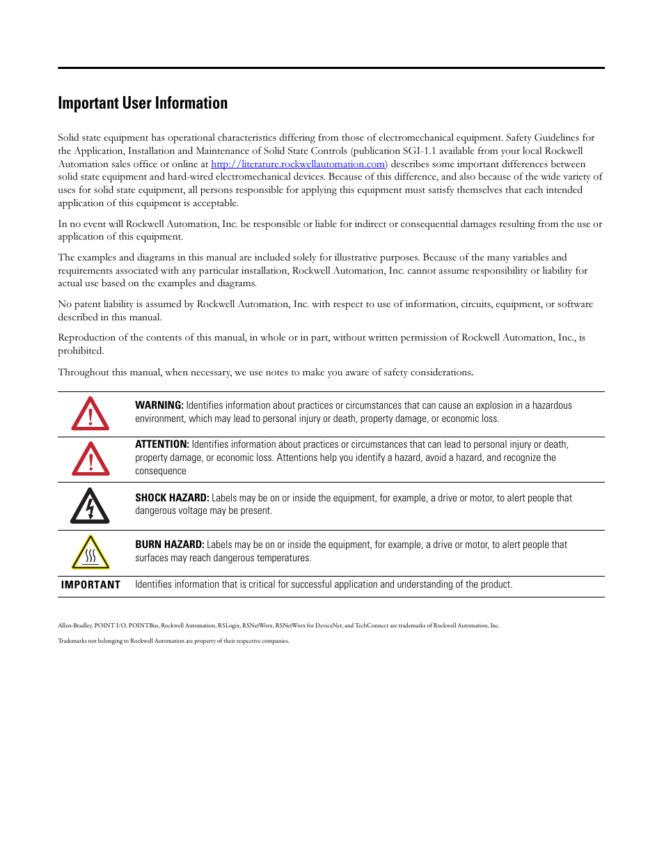 Important user information | Rockwell Automation 1734-XXXX POINT I/O Digital and Analog Modules and POINTBlock I/O Modules User Manual | Page 2 / 221