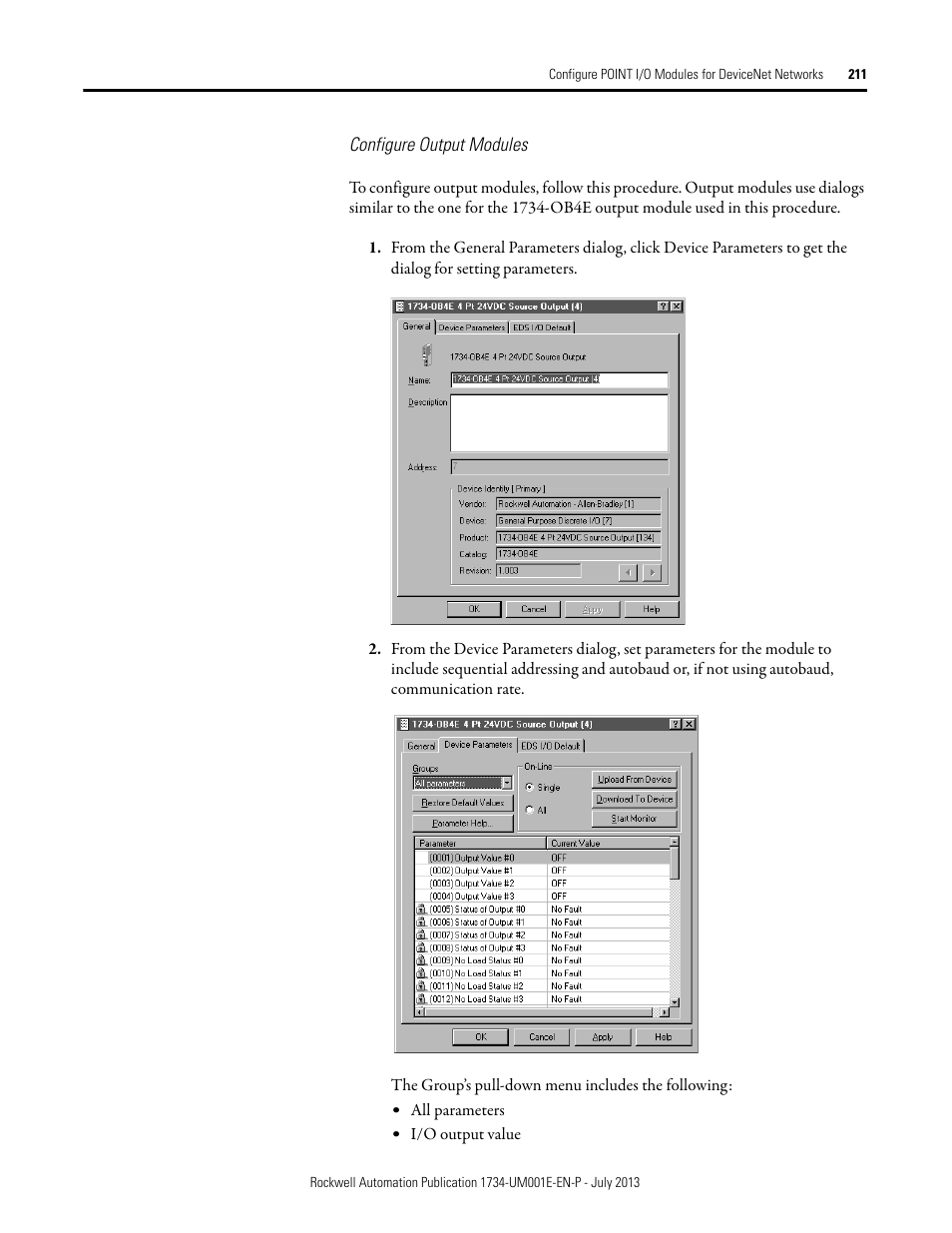 Configure output modules | Rockwell Automation 1734-XXXX POINT I/O Digital and Analog Modules and POINTBlock I/O Modules User Manual | Page 203 / 221