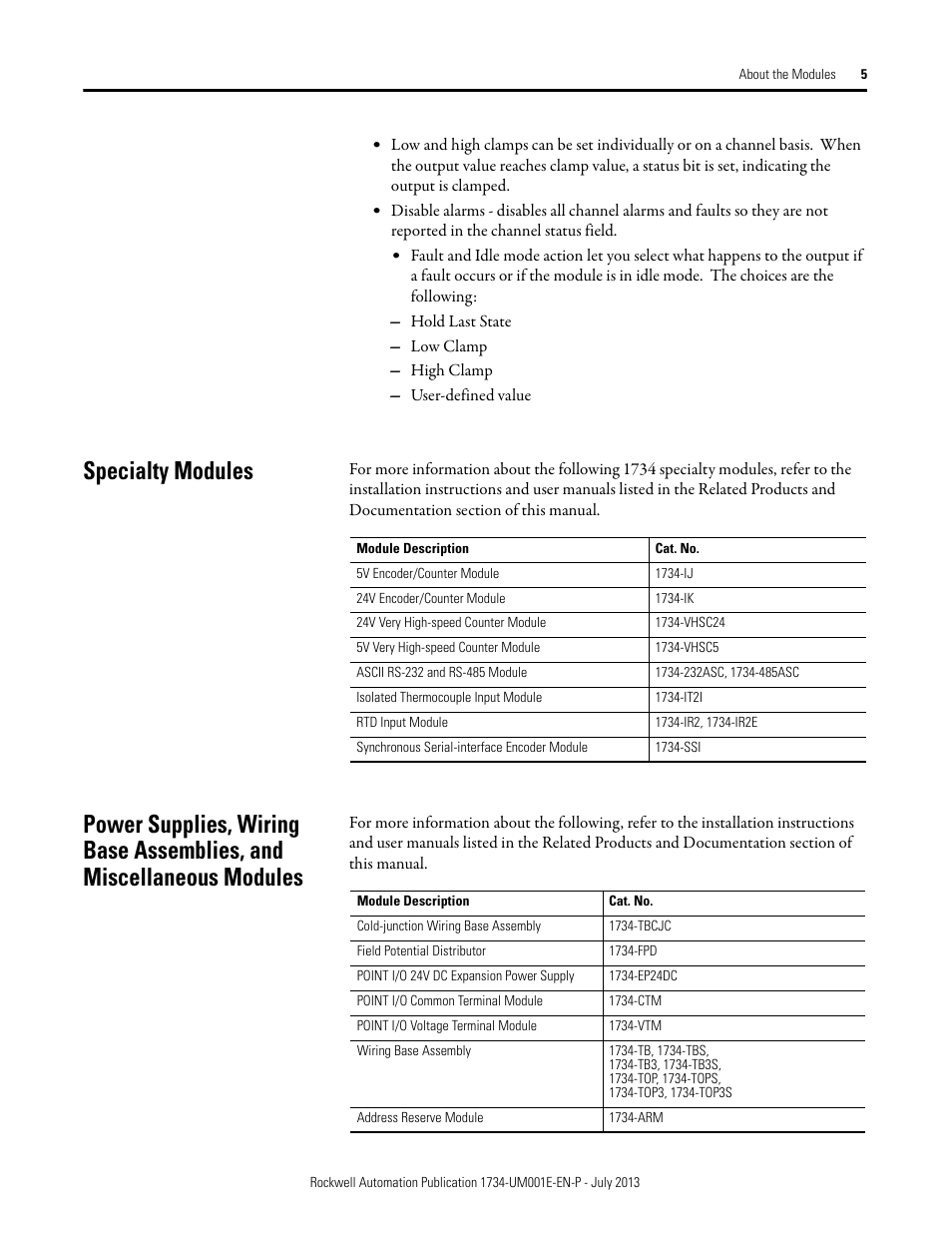 Specialty modules | Rockwell Automation 1734-XXXX POINT I/O Digital and Analog Modules and POINTBlock I/O Modules User Manual | Page 21 / 221