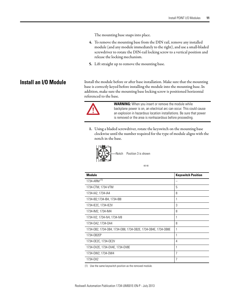 Install an i/o module | Rockwell Automation 1734-XXXX POINT I/O Digital and Analog Modules and POINTBlock I/O Modules User Manual | Page 27 / 221