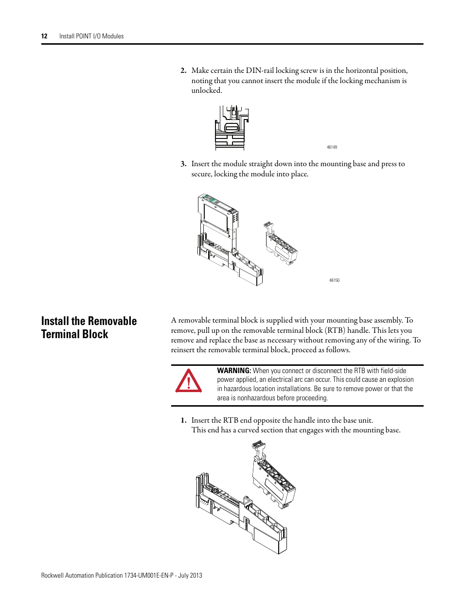 Install the removable terminal block | Rockwell Automation 1734-XXXX POINT I/O Digital and Analog Modules and POINTBlock I/O Modules User Manual | Page 28 / 221