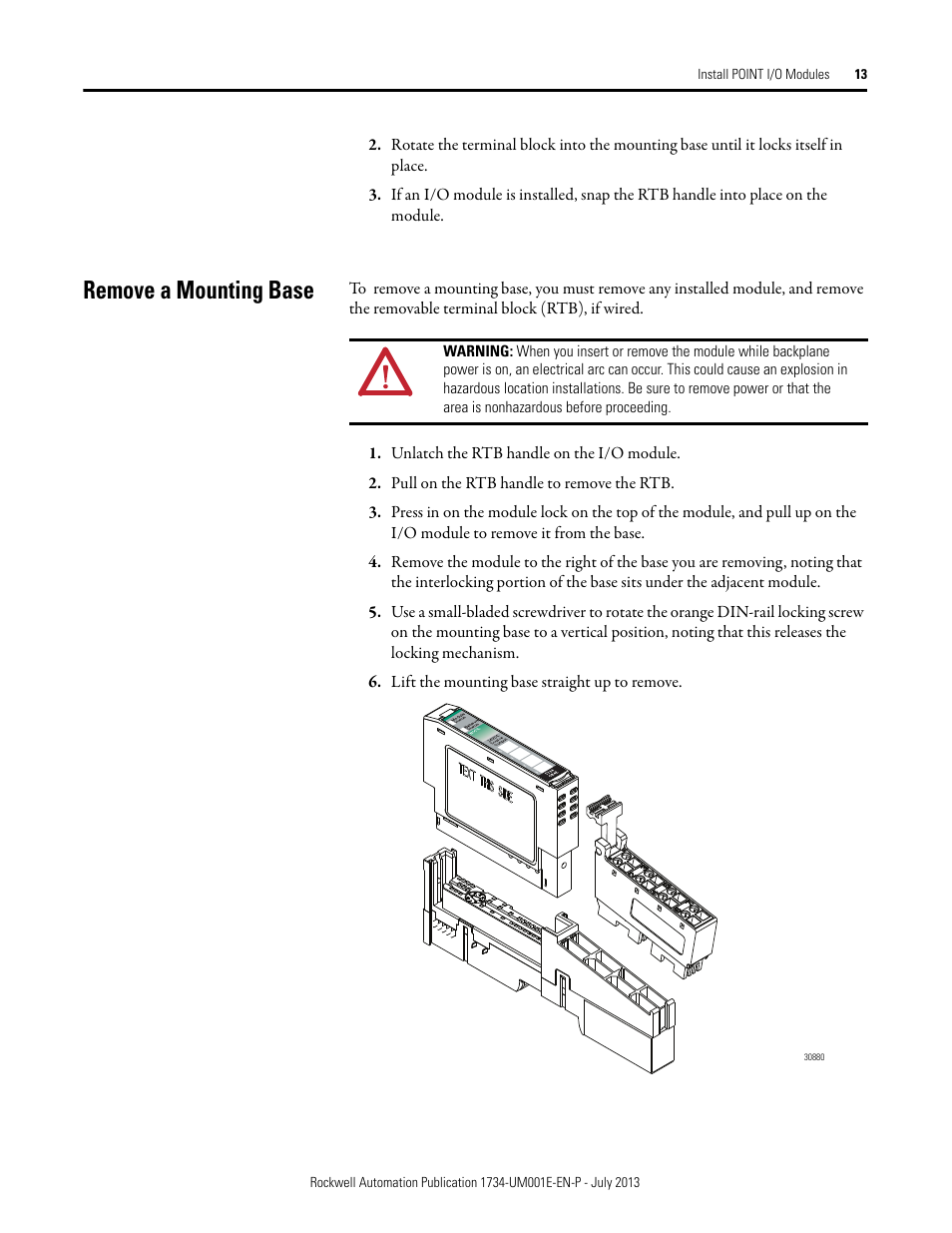 Remove a mounting base | Rockwell Automation 1734-XXXX POINT I/O Digital and Analog Modules and POINTBlock I/O Modules User Manual | Page 29 / 221