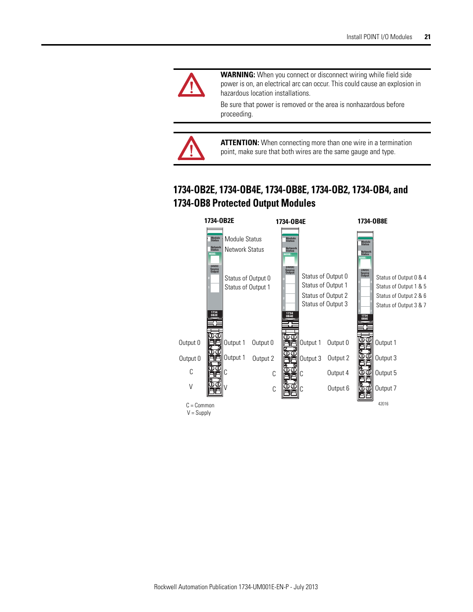 Output 0 output 2 output 1 output 3 c c v v | Rockwell Automation 1734-XXXX POINT I/O Digital and Analog Modules and POINTBlock I/O Modules User Manual | Page 37 / 221