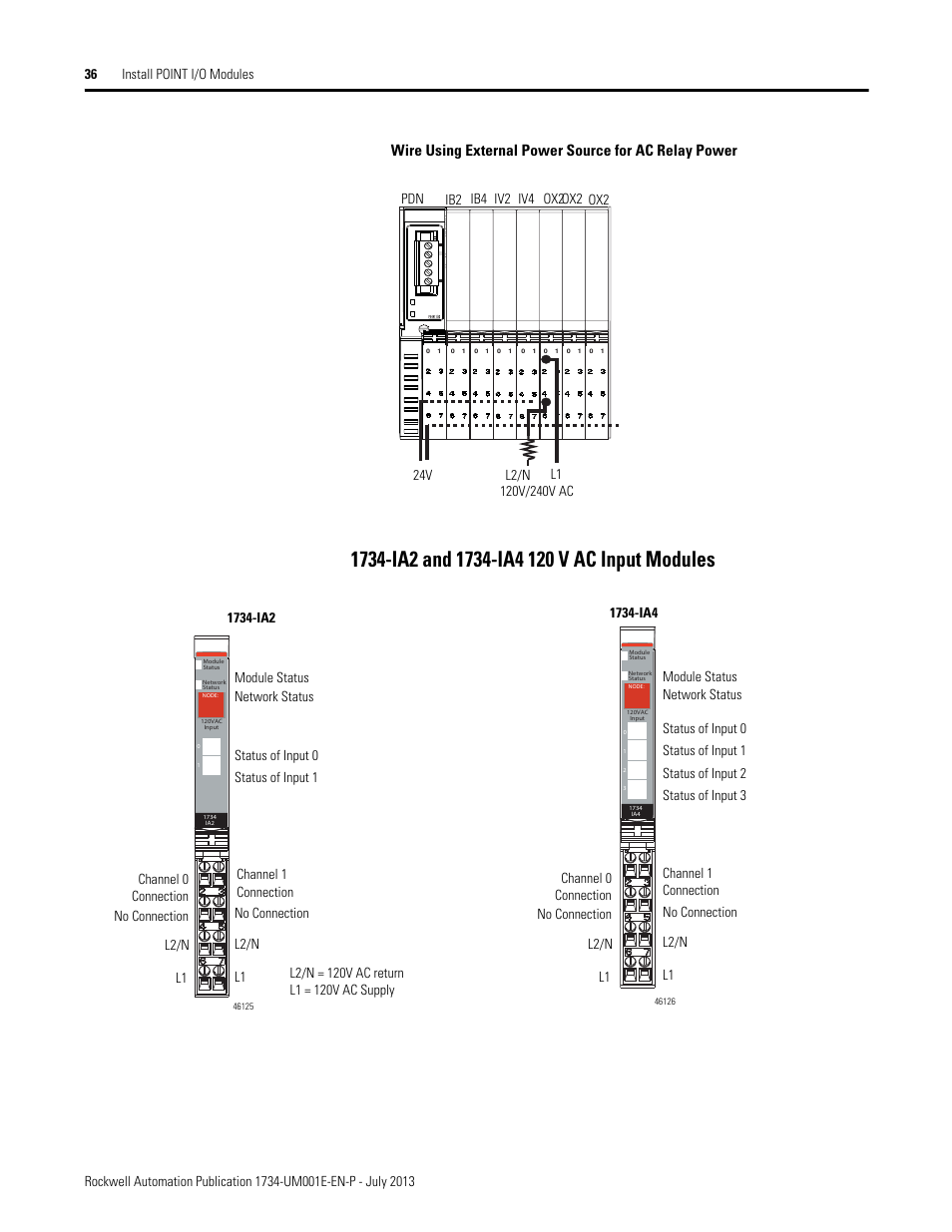 1734-ia2 and 1734-ia4 120 v ac input modules, Status of input 2 status of input 3 | Rockwell Automation 1734-XXXX POINT I/O Digital and Analog Modules and POINTBlock I/O Modules User Manual | Page 52 / 221