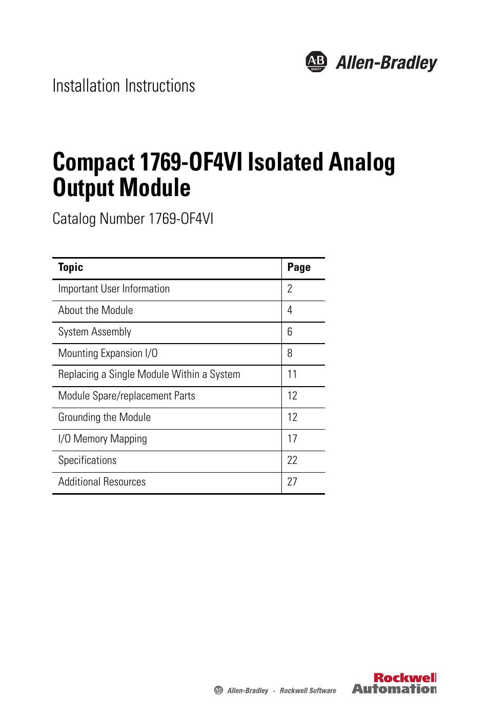 Rockwell Automation 1769-OF4VI CompactLogix Module User Manual | 28 pages