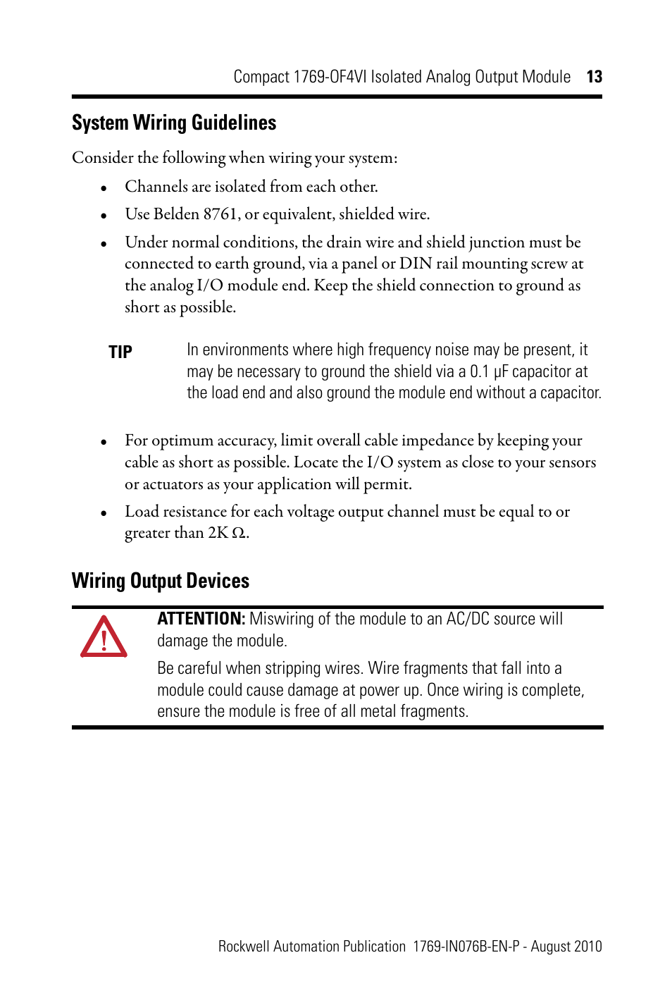 System wiring guidelines, Wiring output devices | Rockwell Automation 1769-OF4VI CompactLogix Module User Manual | Page 13 / 28