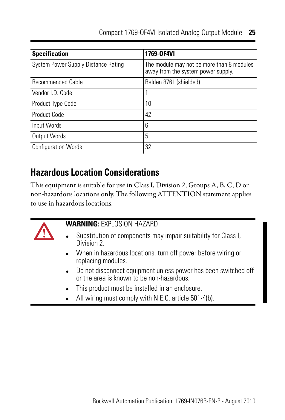 Hazardous location considerations | Rockwell Automation 1769-OF4VI CompactLogix Module User Manual | Page 25 / 28