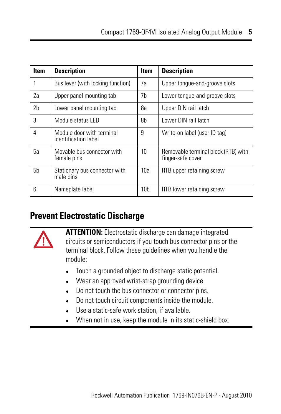 Prevent electrostatic discharge | Rockwell Automation 1769-OF4VI CompactLogix Module User Manual | Page 5 / 28