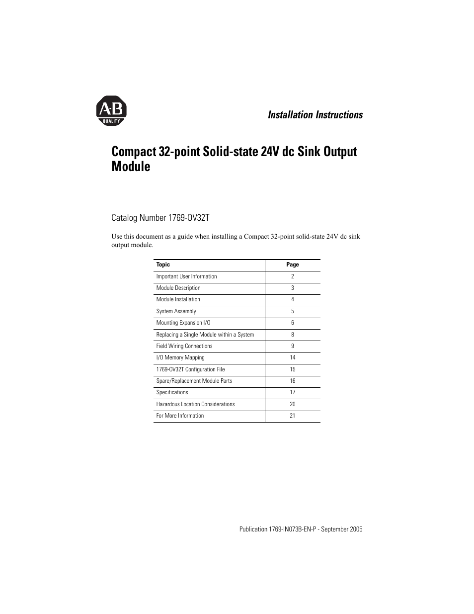 Rockwell Automation 1769-OV32T Compact Module User Manual | 24 pages