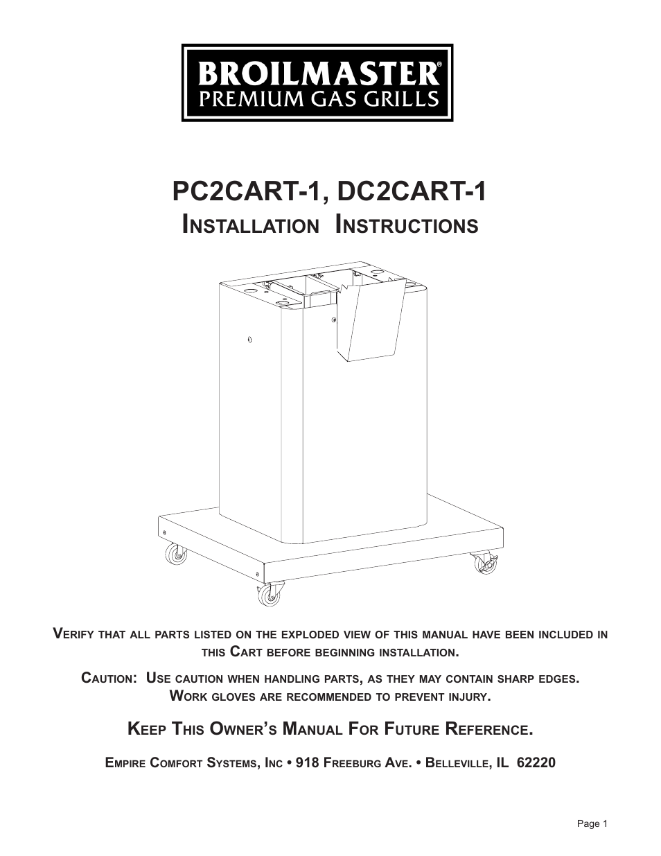 Broilmaster PC2CART-1 User Manual | 12 pages