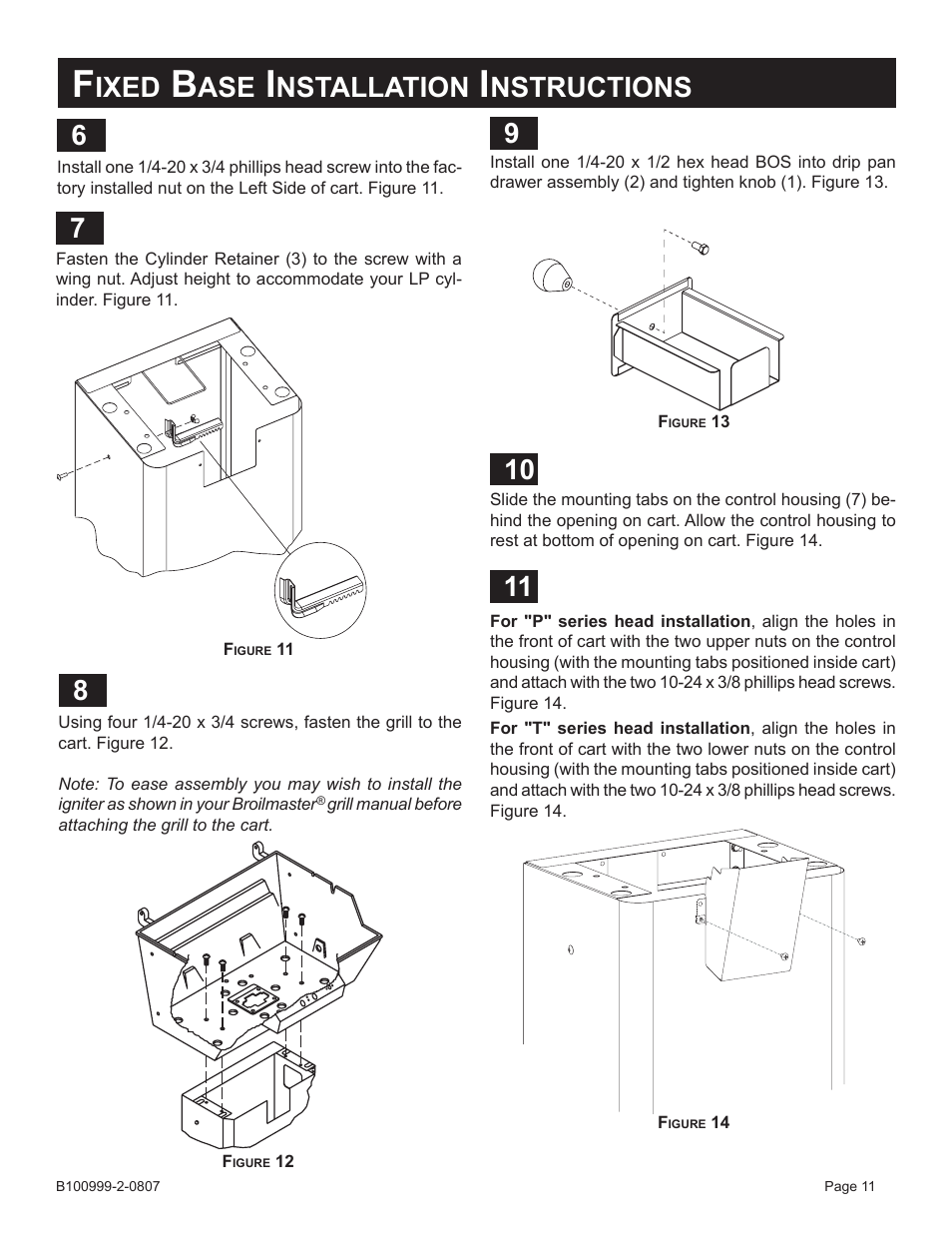 Ixed, Nstallation, Nstructions | Broilmaster PC2CART-1 User Manual | Page 11 / 12