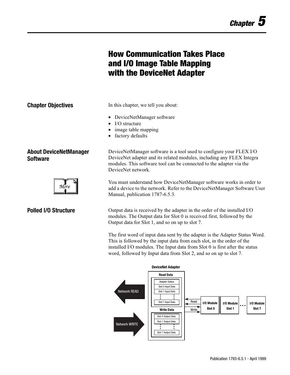 Chapter, Chapter objectives, About devicenetmanager software | Polled i/o structure | Rockwell Automation 1793-OE2S FLEX INTEGRA ANALOG MOD User Manual | Page 40 / 75