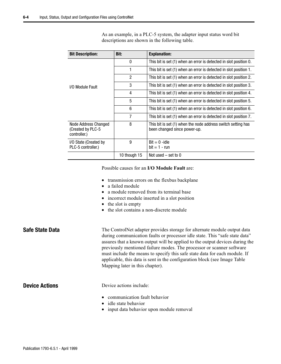 Safe state data, Device actions | Rockwell Automation 1793-OE2S FLEX INTEGRA ANALOG MOD User Manual | Page 55 / 75