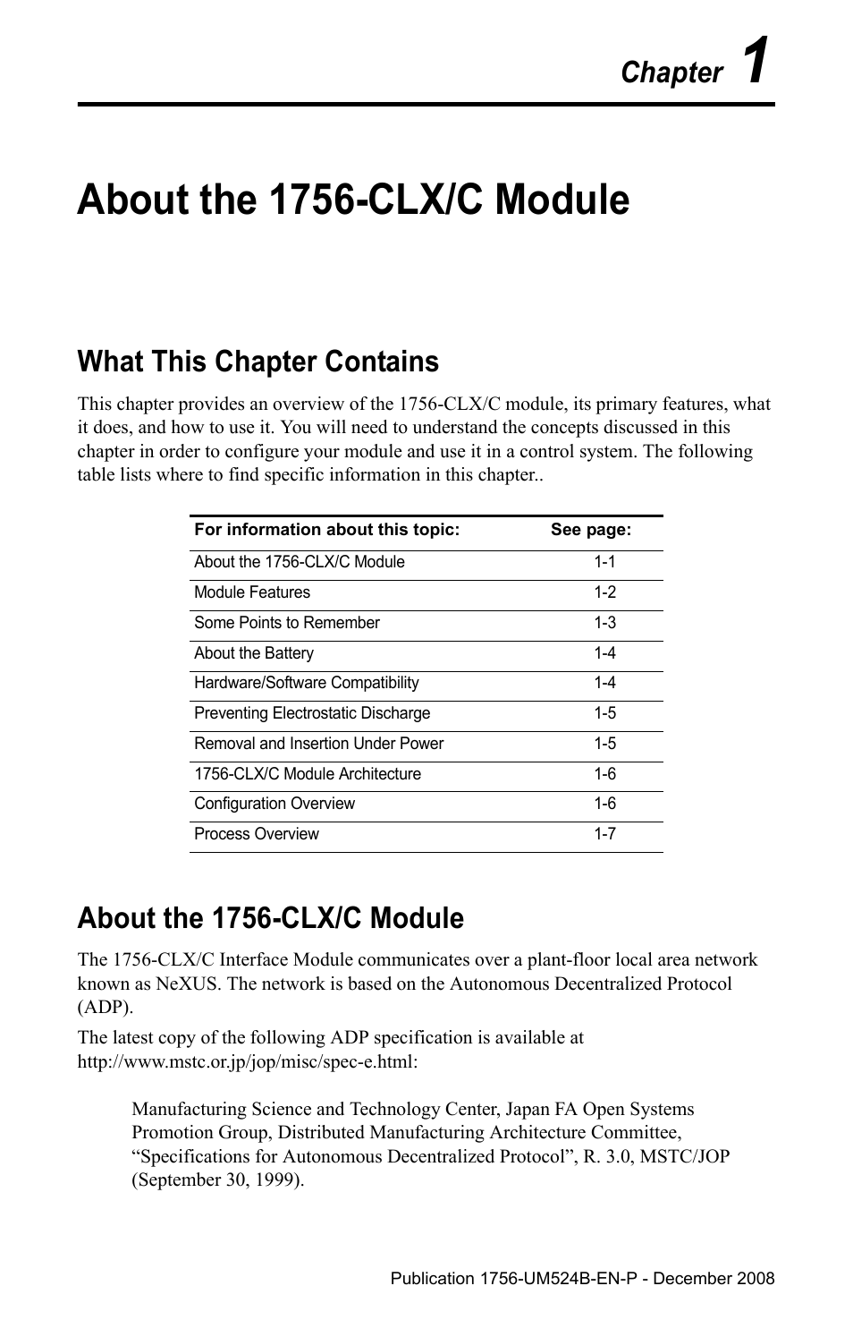 Chapter 1 about the 1756-clx/c module, What this chapter contains, About the 1756-clx/c module | Chapter 1, Chapter | Rockwell Automation 1756-NEX Nexus Module  User Manual | Page 13 / 98
