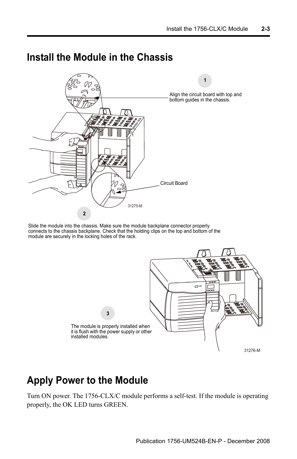 Install the module in the chassis, Apply power to the module | Rockwell Automation 1756-NEX Nexus Module  User Manual | Page 23 / 98