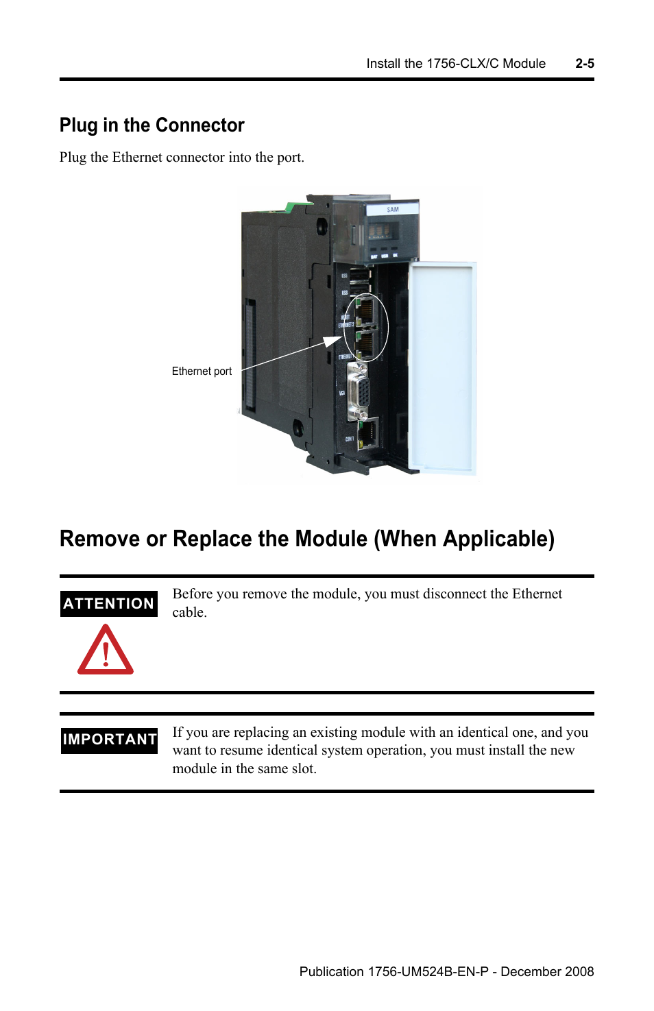 Plug in the connector, Remove or replace the module (when applicable), Plug in the connector -5 | Remove or replace the module (when applicable) -5 | Rockwell Automation 1756-NEX Nexus Module  User Manual | Page 25 / 98