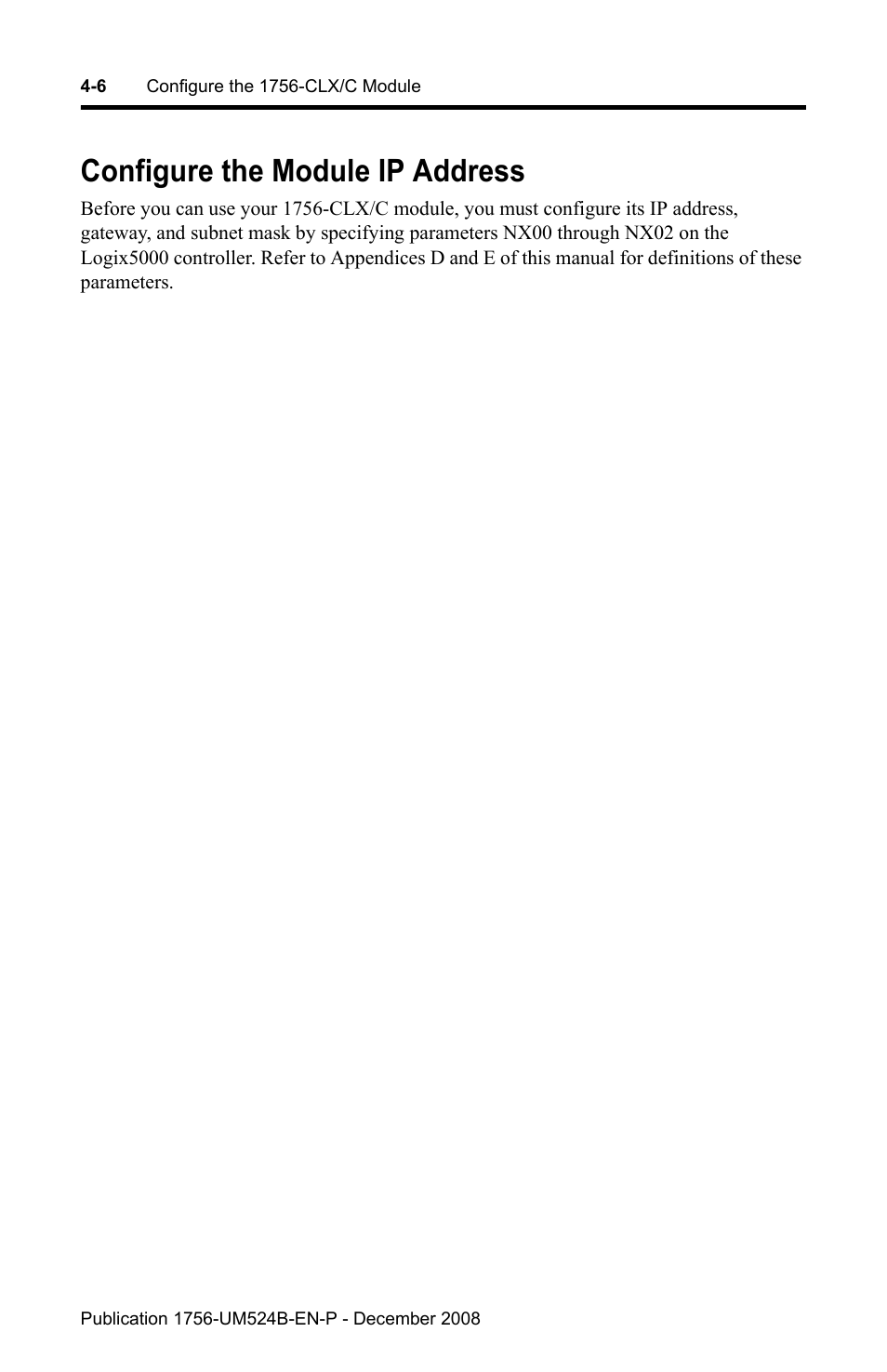 Configure the module ip address, Configure the module ip address -6 | Rockwell Automation 1756-NEX Nexus Module  User Manual | Page 40 / 98