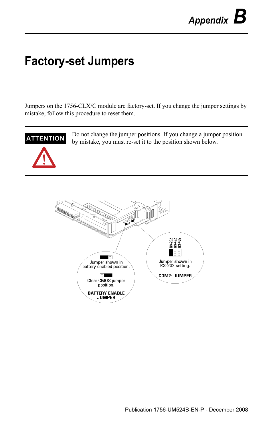 Appendix b factory-set jumpers, Appendix b, Factory-set jumpers | Rockwell Automation 1756-NEX Nexus Module  User Manual | Page 49 / 98