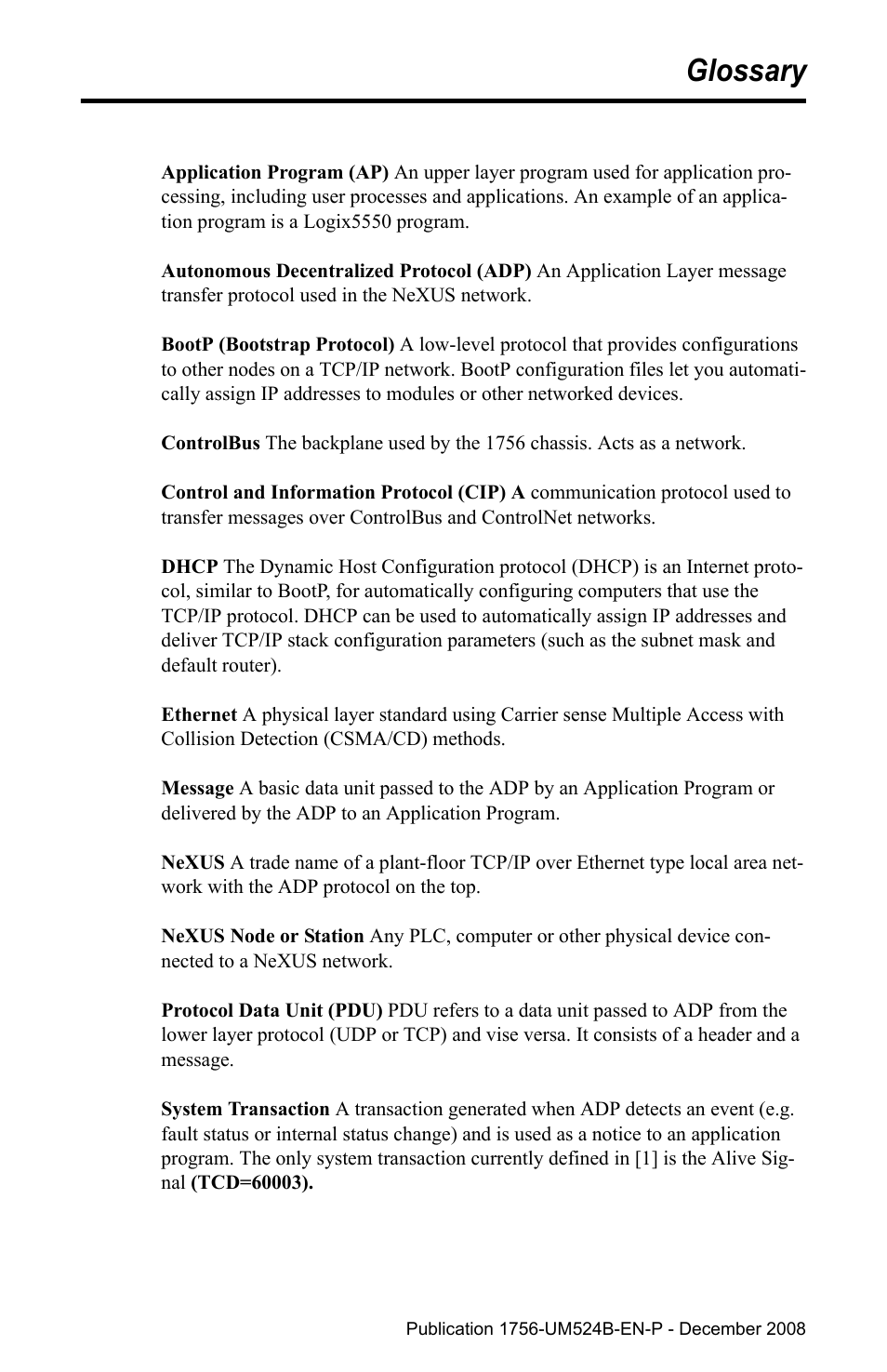 Glossary | Rockwell Automation 1756-NEX Nexus Module  User Manual | Page 93 / 98