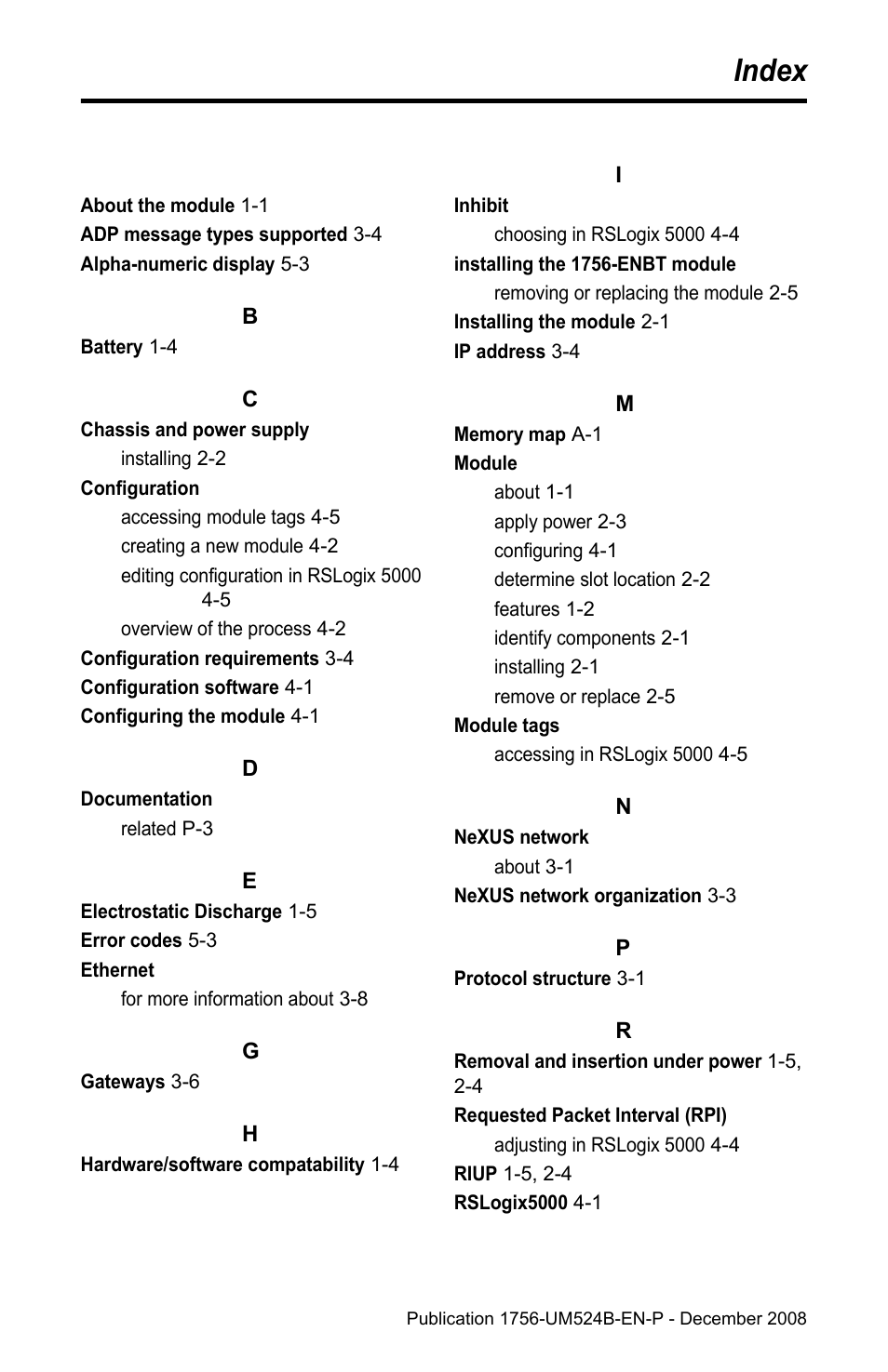 Index | Rockwell Automation 1756-NEX Nexus Module  User Manual | Page 95 / 98