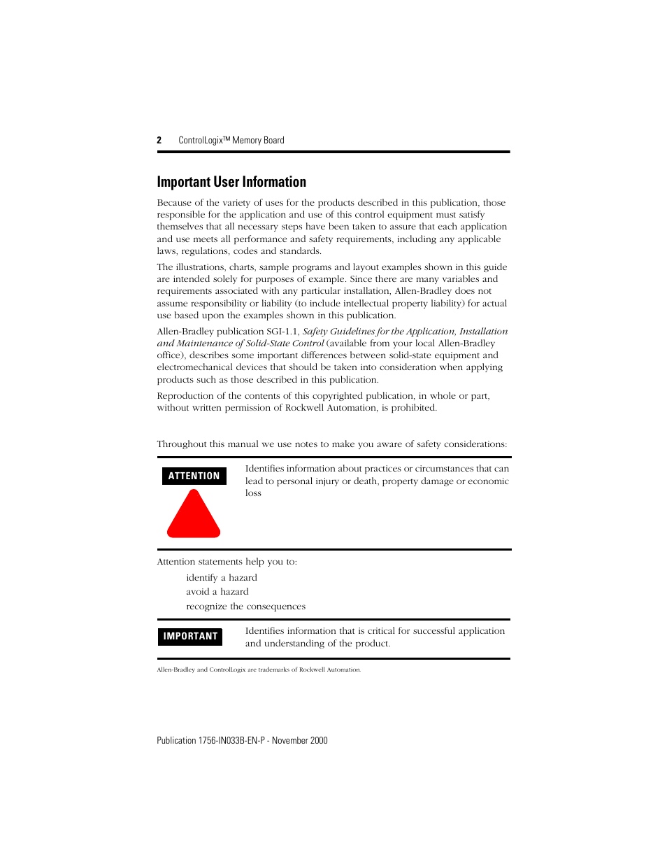 Important user information | Rockwell Automation 1756-Mx  ControlLogix Memory Board Installation Instructions User Manual | Page 2 / 16