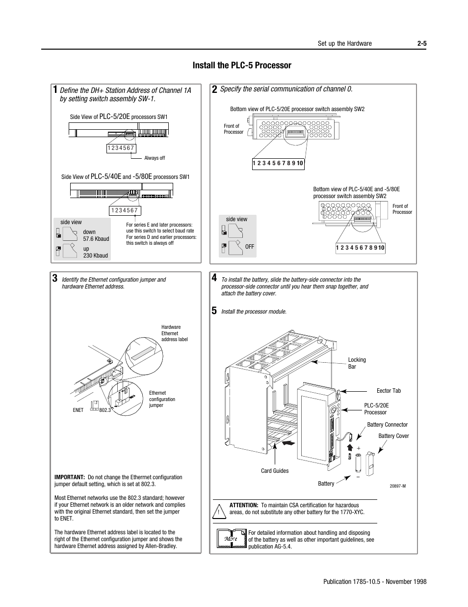 Install the plc-5 processor | Rockwell Automation 1785-Lx0E,D178510.5 QUICK START ETHERNET PLC-9 User Manual | Page 15 / 29