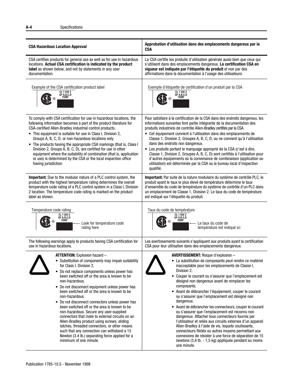 Csa hazardous location approval | Rockwell Automation 1785-Lx0E,D178510.5 QUICK START ETHERNET PLC-9 User Manual | Page 25 / 29